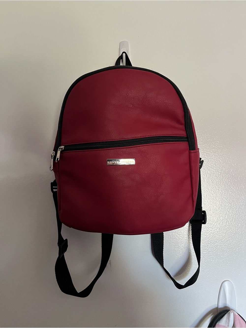 Women's Red Mini Backpack with Front Zip and Black Straps